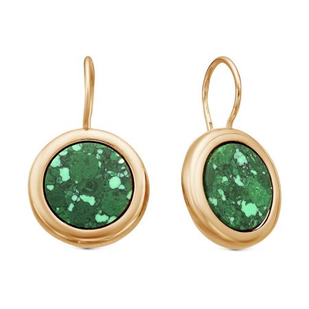 Золотистые серьги с малахитом